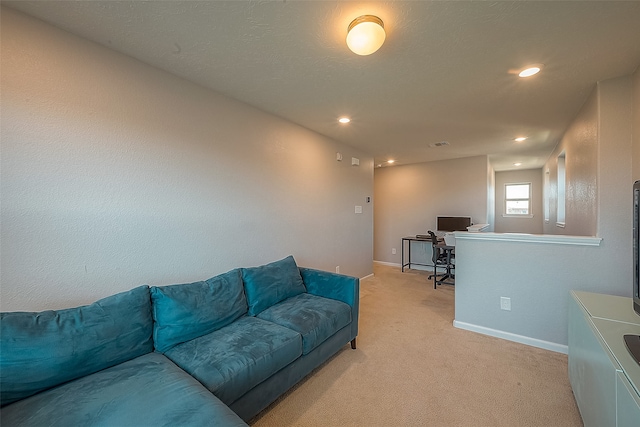 living room with light carpet