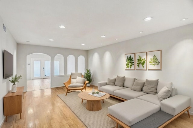 living room featuring light wood-type flooring