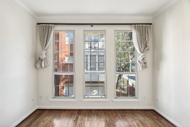 doorway to outside featuring crown molding and dark hardwood / wood-style floors