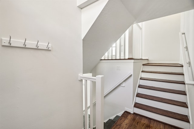 stairway with wood-type flooring