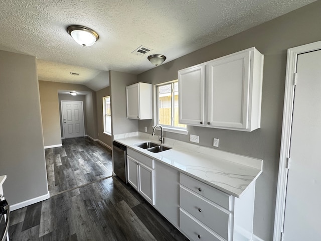 kitchen featuring white cabinets, stainless steel dishwasher, and sink