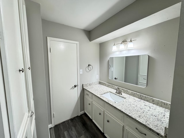 bathroom with vanity and wood-type flooring