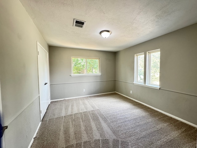 empty room with carpet floors, a textured ceiling, and plenty of natural light