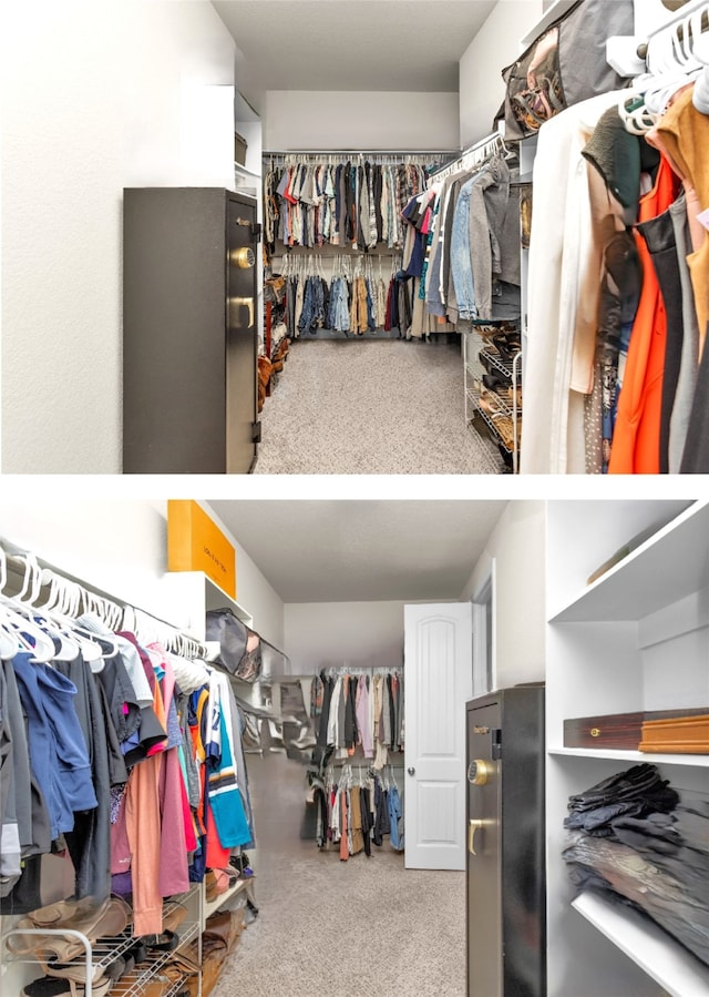 walk in closet featuring carpet floors