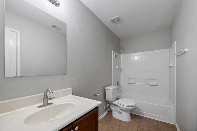 full bathroom with toilet, vanity, shower / washtub combination, and tile patterned flooring