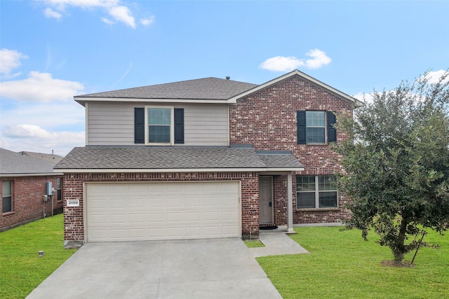 front of property with a front lawn and a garage