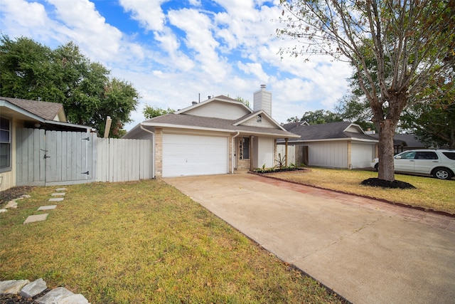 view of front facade featuring a front lawn and a garage