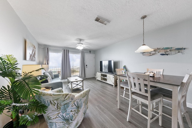 7600 Seawall Blvd Unit 115, Galveston, TX 77551 - living room featuring wood finished floors, a textured ceiling, and a ceiling fan