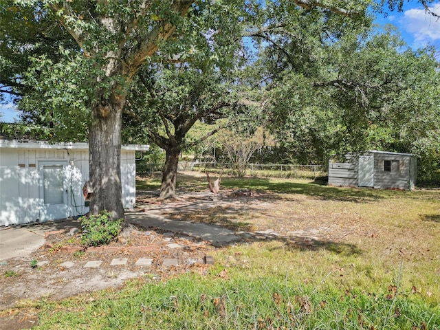 view of yard with a shed