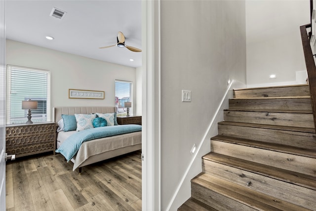 interior space featuring hardwood / wood-style floors and ceiling fan