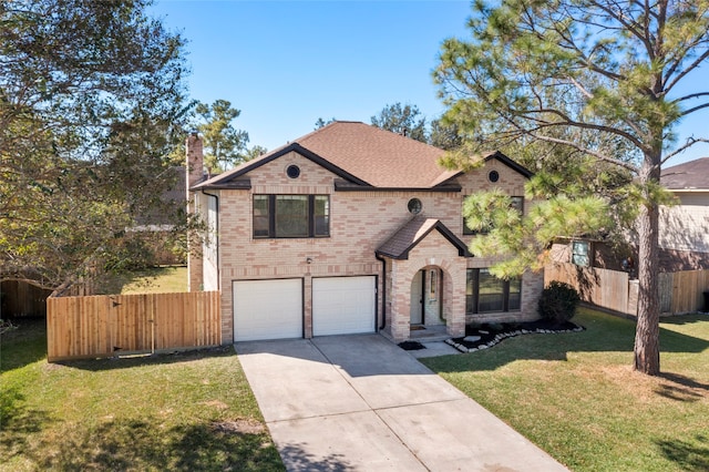 view of front of house with a garage and a front lawn