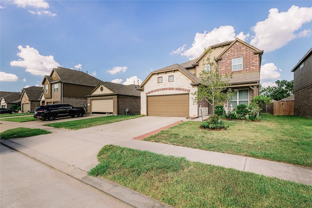 front facade with a front lawn and a garage