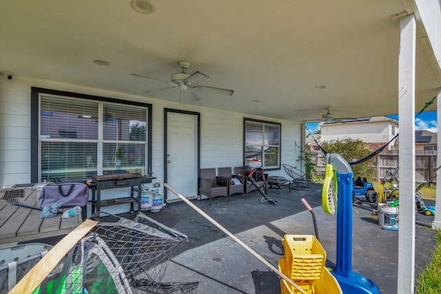 view of patio with ceiling fan