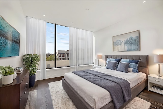 bedroom with dark hardwood / wood-style floors