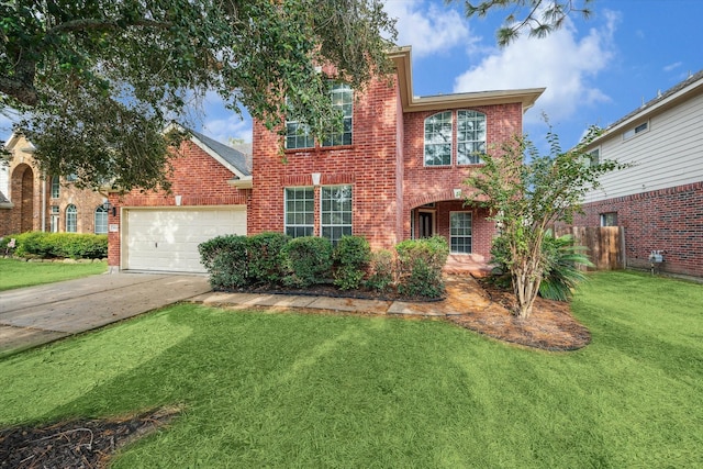 view of front of property with a garage and a front yard