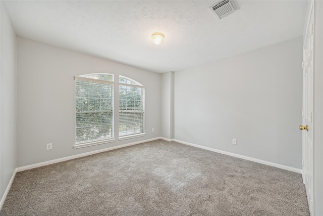 empty room featuring a textured ceiling and carpet