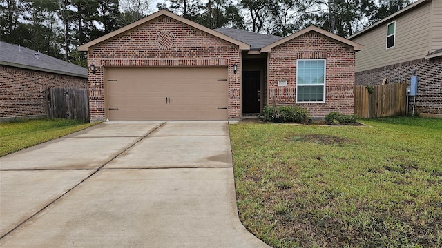 single story home with a front lawn and a garage