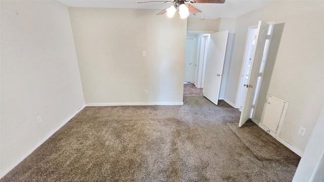 unfurnished room with carpet floors and ceiling fan