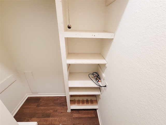 spacious closet with dark wood-type flooring