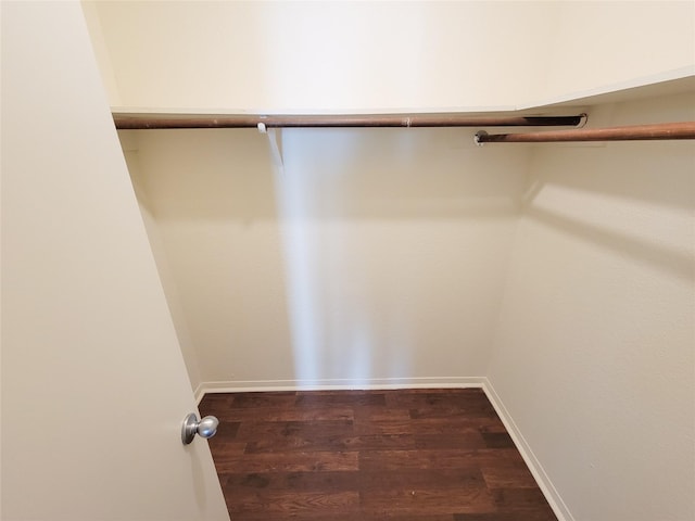 walk in closet featuring dark wood-style flooring