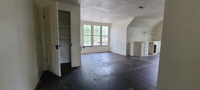 bonus room with lofted ceiling and dark hardwood / wood-style flooring