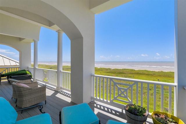 1745 Seaside Dr, Galveston, TX 77550 - balcony featuring a water view and a view of the beach