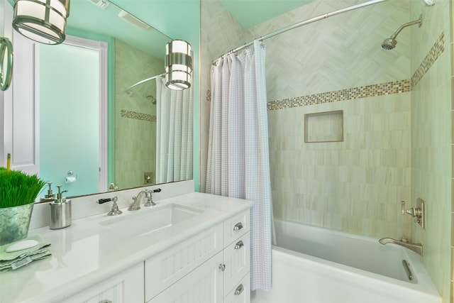 1745 Seaside Dr, Galveston, TX 77550 - bathroom with shower / tub combo with curtain and vanity