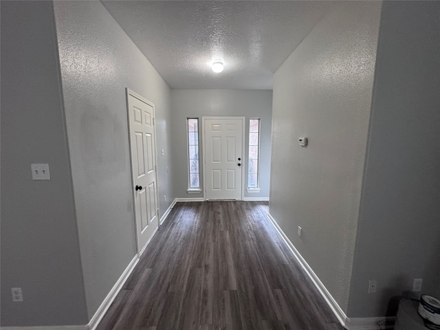 foyer featuring dark wood-type flooring and a textured ceiling