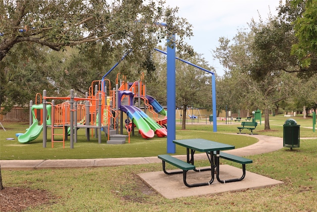 view of jungle gym with a yard