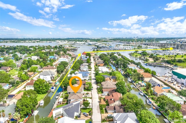 aerial view featuring a water view