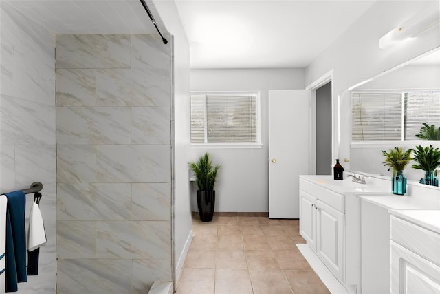 bathroom with vanity and tile patterned floors