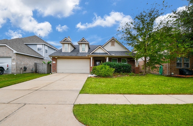 view of front of property with a front yard and a garage