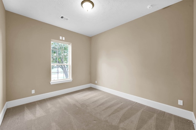 spare room featuring carpet and a textured ceiling