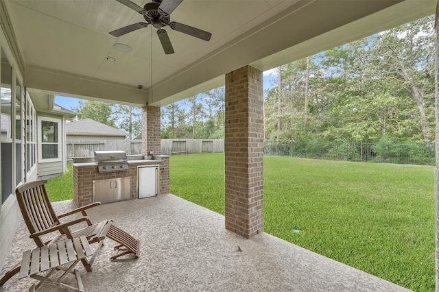 view of patio / terrace featuring ceiling fan and area for grilling