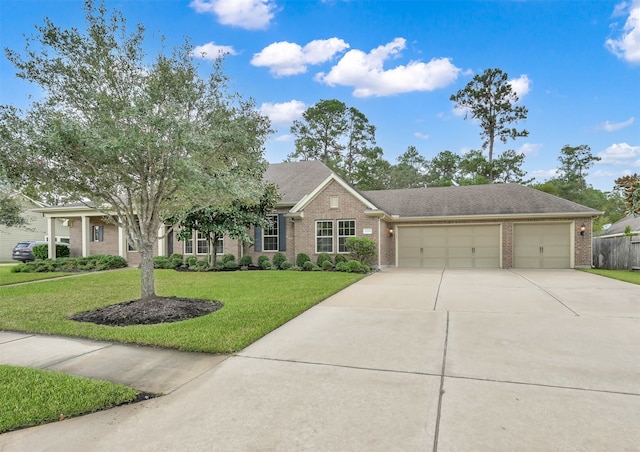 view of front facade featuring a front lawn and a garage