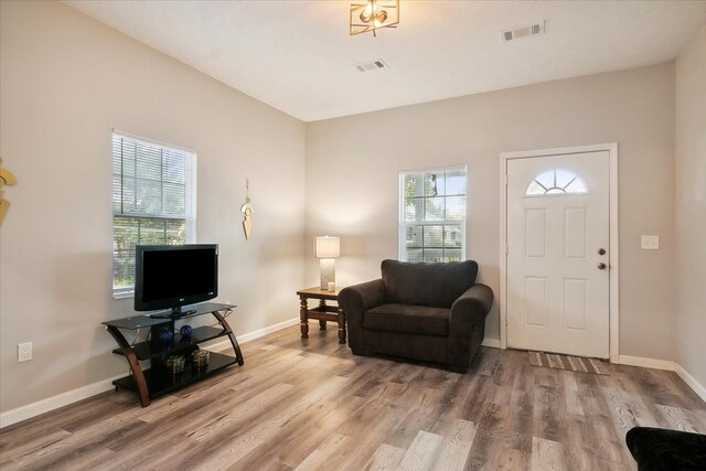 sitting room featuring hardwood / wood-style flooring and a wealth of natural light