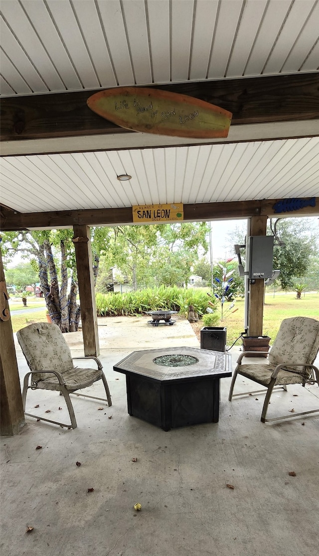 view of patio / terrace featuring a fire pit