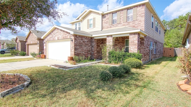 front of property with a front lawn and a garage