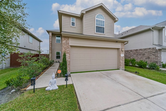 front facade with a garage and a front yard