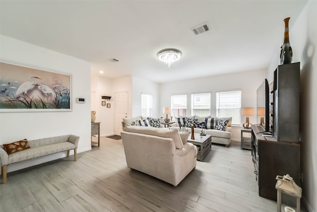 living room with light wood-type flooring