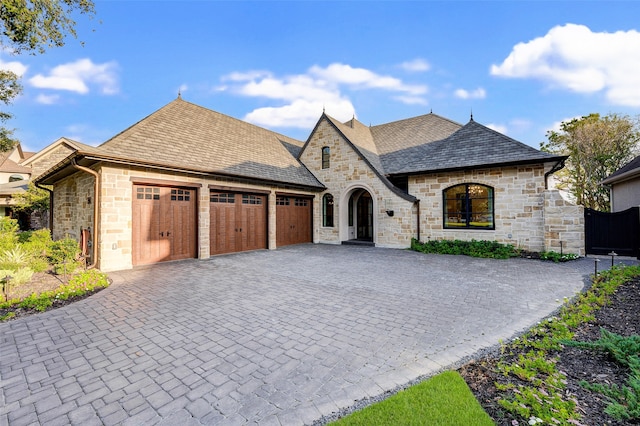 french country home featuring a garage