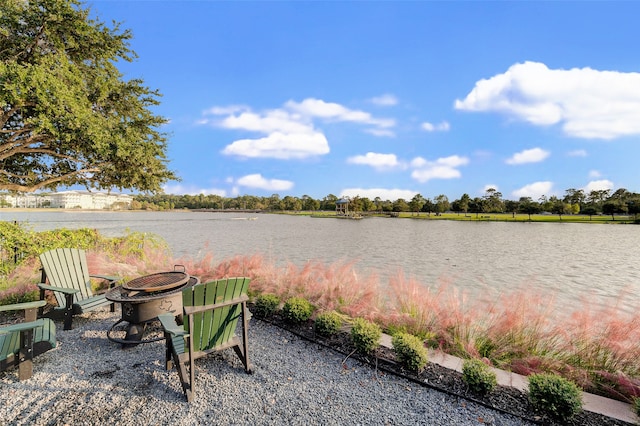 water view featuring a fire pit