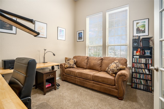 view of carpeted home office