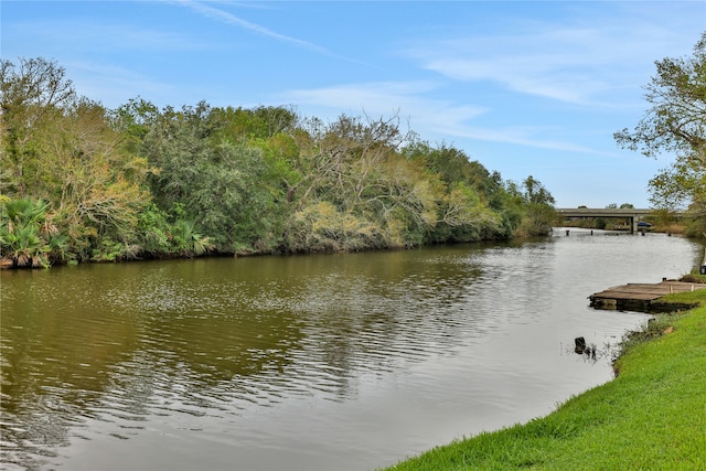 property view of water featuring a boat dock