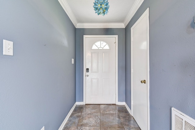 doorway featuring crown molding