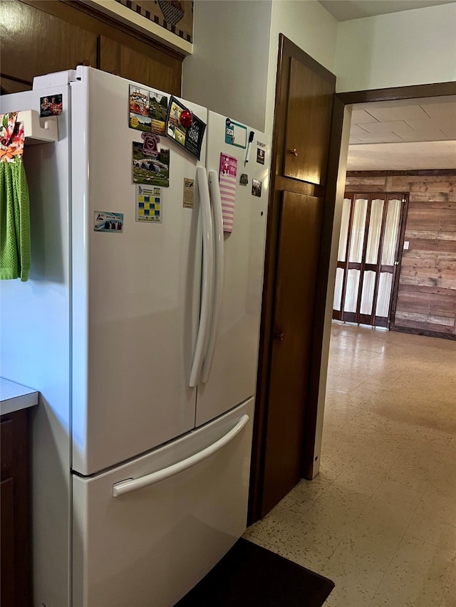 kitchen with white fridge