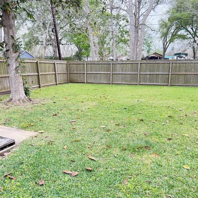 view of yard featuring a fenced backyard