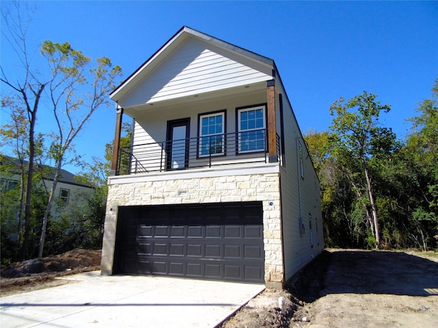 exterior space with a garage