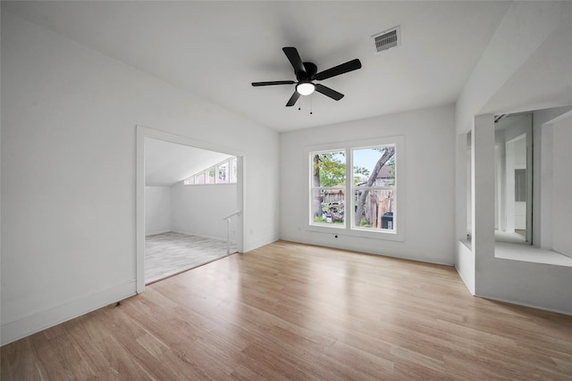 unfurnished bedroom with light hardwood / wood-style floors and ceiling fan