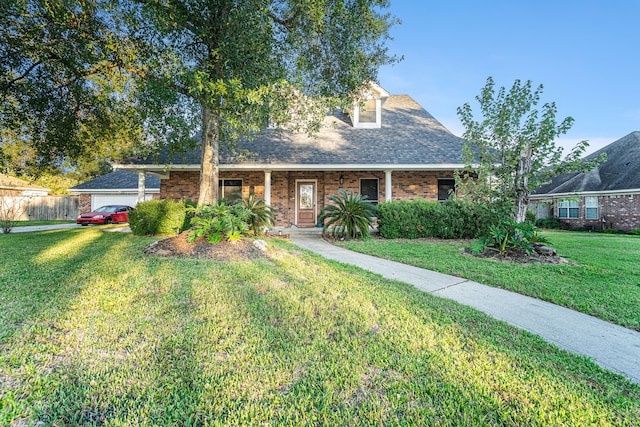 view of front facade featuring a front yard and a garage